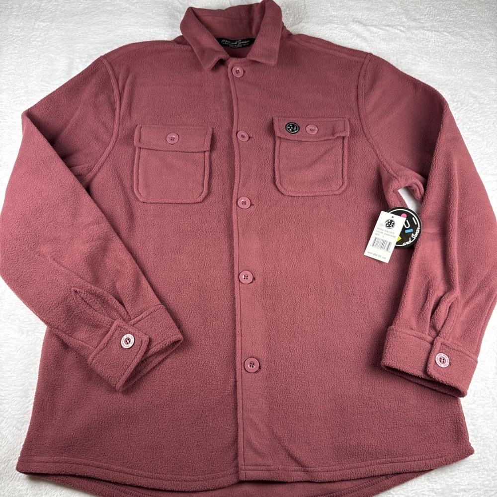 NWT Maui And Sons Mens Fleece‎ Button Up Size Large Dark Rose